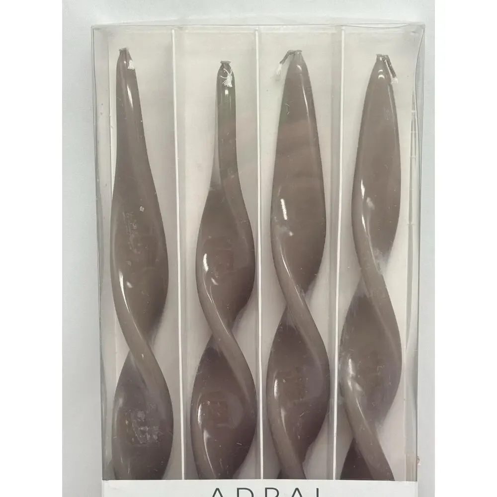 ADPAL Brown Ribbon Taper Candles Set Of 4 Unscented Hand Made Poland Home Decor
